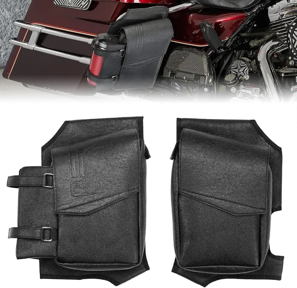 KEMIMOTO Side Saddlebag Guard Bag Organizer with Bottle Holder PU Leather