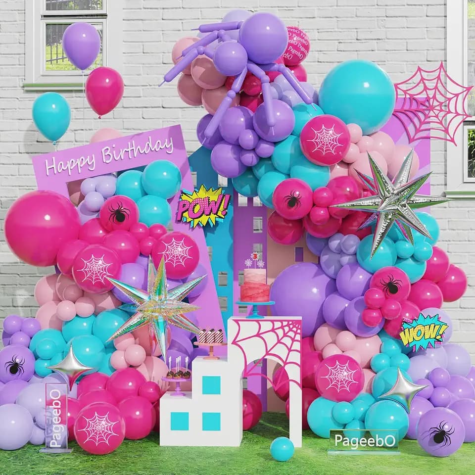 PageebO Spider Theme Balloon Arch for DIY Spider Girl Birthday Spidy Party