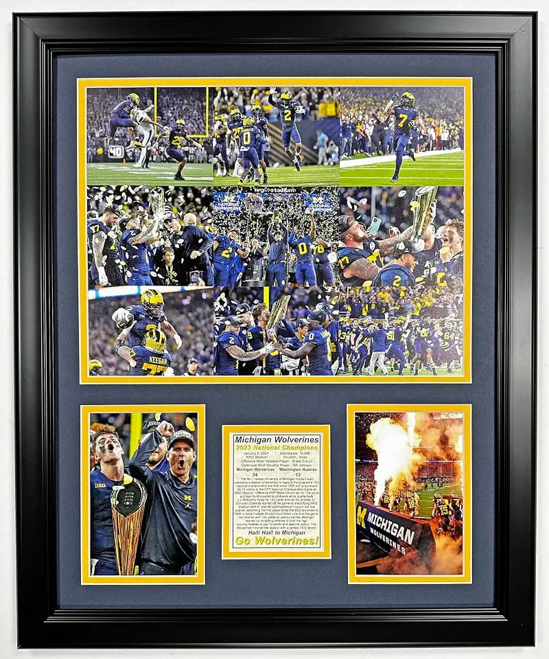 Michigan Football | 2023 CFP National Champions | Framed Double Matted Photo Collages | (18"x22", Mosaic)