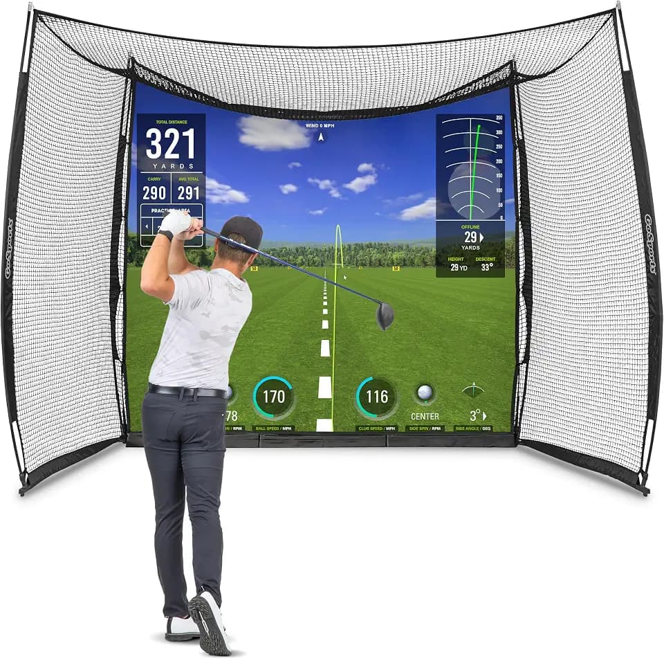 GoSports Range Cage 10 ft x 8 ft Golf Net Cage – Indoor & Outdoor Golf Practice Net for Full Swing Training and Home Golf Simulator Setups
