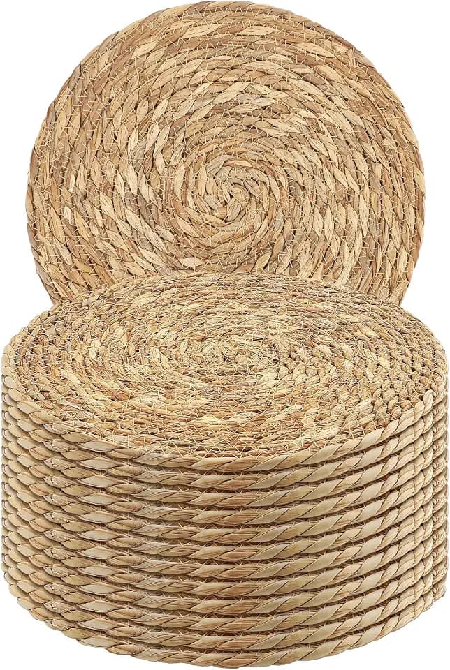 Kochorie 12 Pcs Round Woven Placemats 13.8 Inch Rattan Table Charger Plates