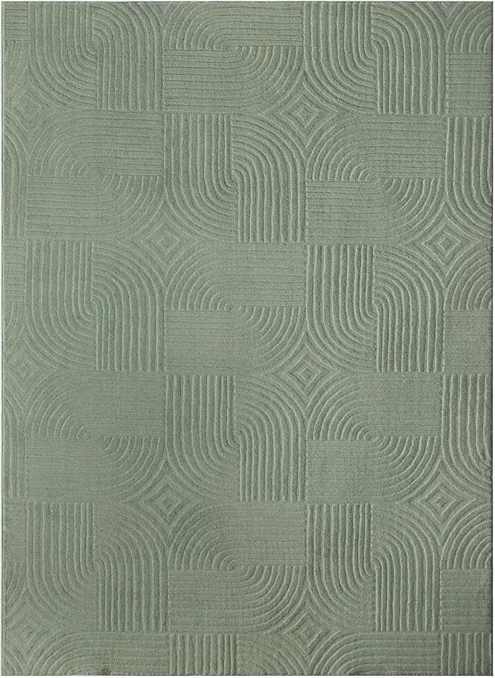 TOWN & COUNTRY EVERYDAY Stone Geo Curve Soft Felt Everwash®, Machine Washable Area Rug with Non-Slip Backing, Geometric Rug, Sage Green, 4'11"x6'10"
