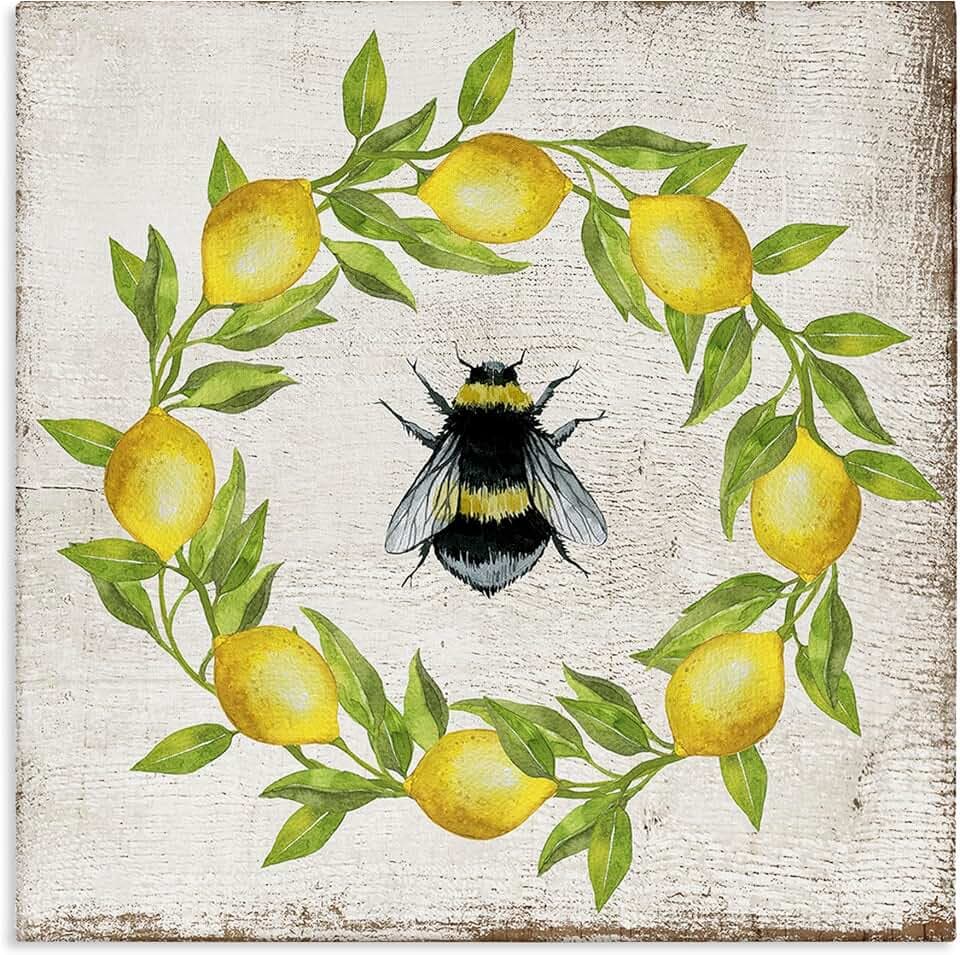 Stupell Industries Lemon Bee Wreath Country, 17 x 17 Inch Canvas Wall Art