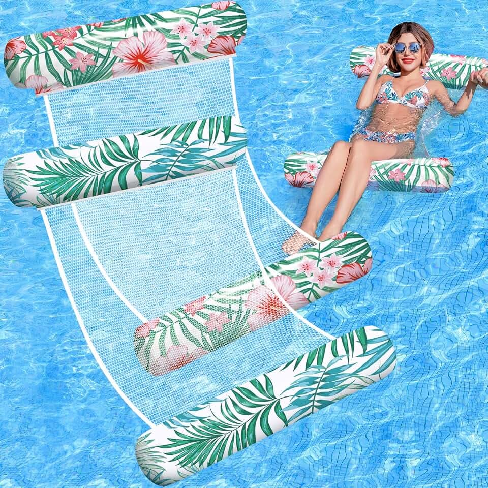 Pool Floats Adult, 2 Pack Inflatable Pool Floats, 4-in-1 Multi-Purpose Raft