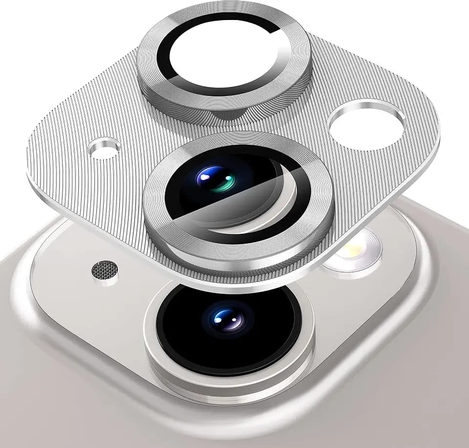 Suoman for iPhone 14 6.1 inch/iPhone 14 Plus 6.7 inch Camera Lens Protector, 9H Tempered Glass Film, [Does not Affect Night Shots] Metal Lens Protective Cover - Silver