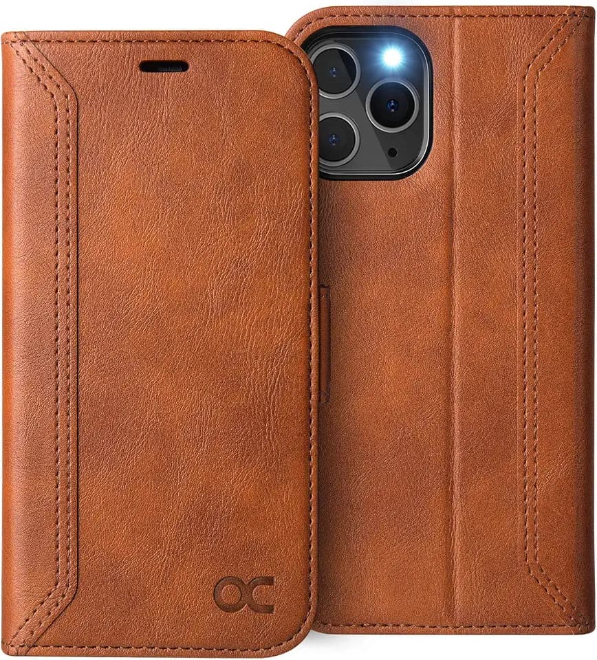 OCASE for iPhone 12/ iPhone 12 Pro Wallet Case, Card Holder, Retro Brown