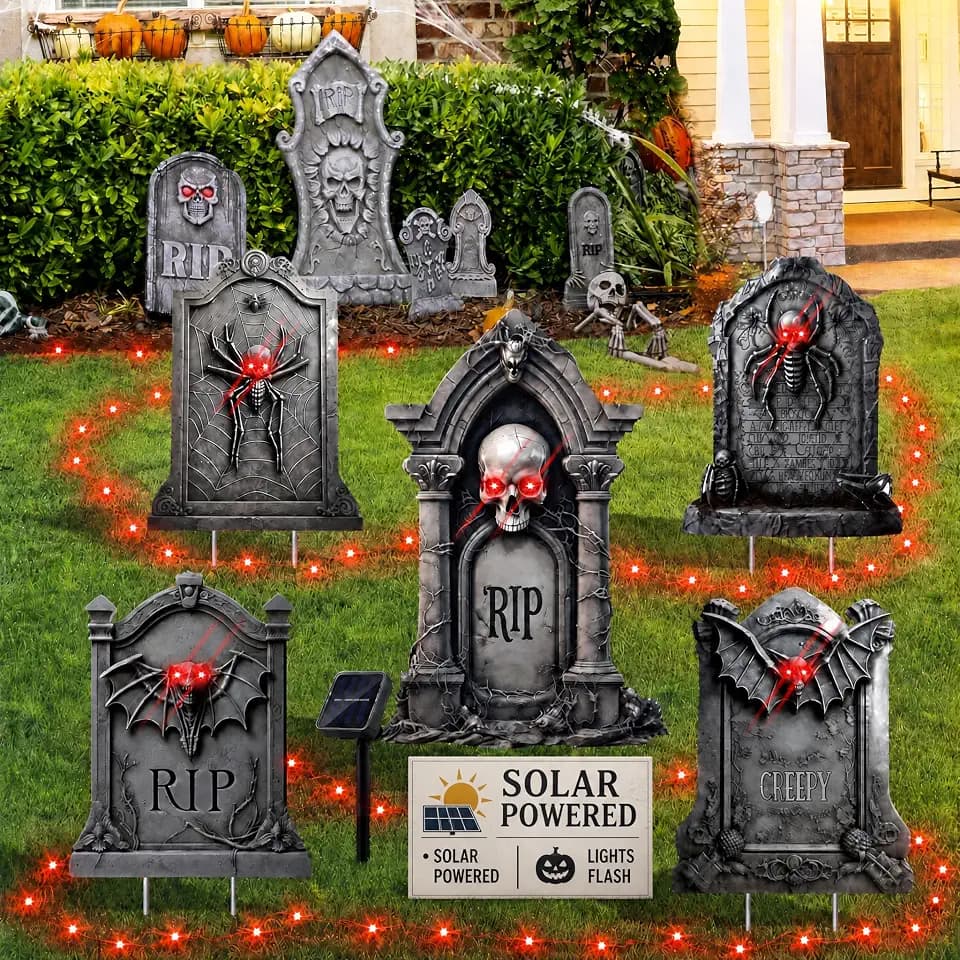 Halloween Decorations Outdoor Tombstone, 5 Pcs Plastic RIP Yard Signs