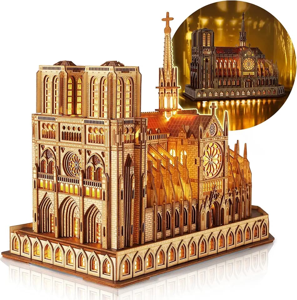 FUNPOLA LED 3D Wood Puzzle Notre Dame de Paris Cathedral Architecture Model