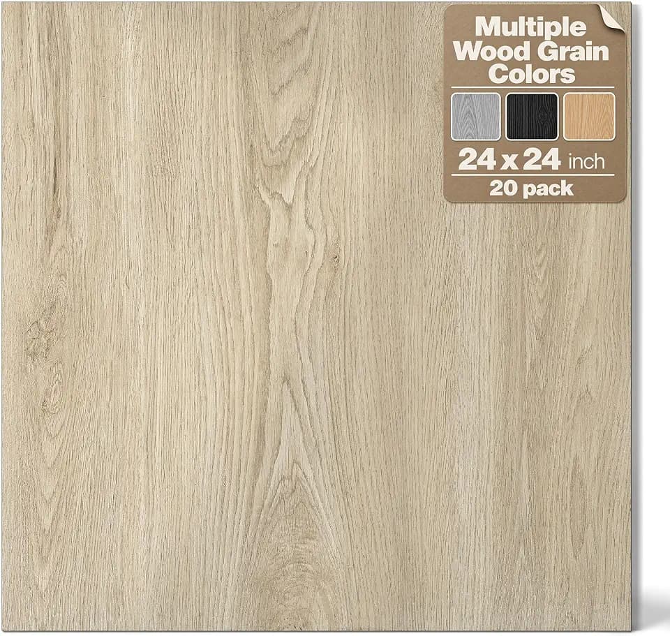 Peel and Stick Floor Tile 24" x 24" Vinyl Flooring, 20 Pack, Nature Wood