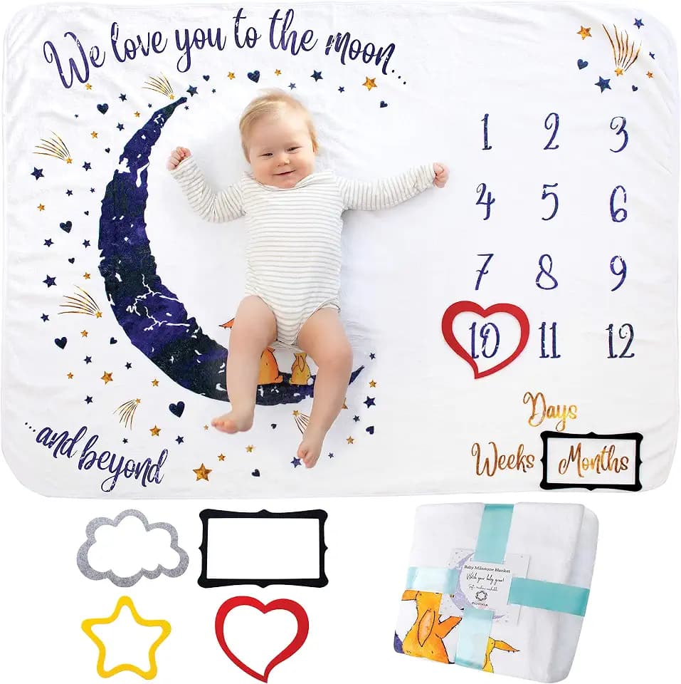 Baby Monats Decke für Jungen und Mädchen Unisex | Baby Meilenstein Decke Fotodecke | Babydecke mit Monat als Geschenk zur Geburt | Babys Meilensteine in Wachstum & Alter Verfolgen | Weich Dick Groß