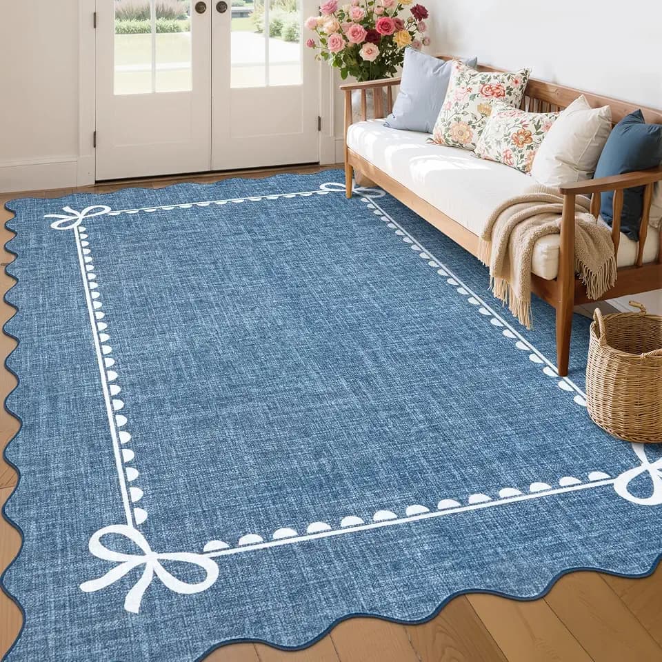 GarveeHome Scalloped Bow Rug 6x9 Washable Rugs for Living Room, Dark Blue