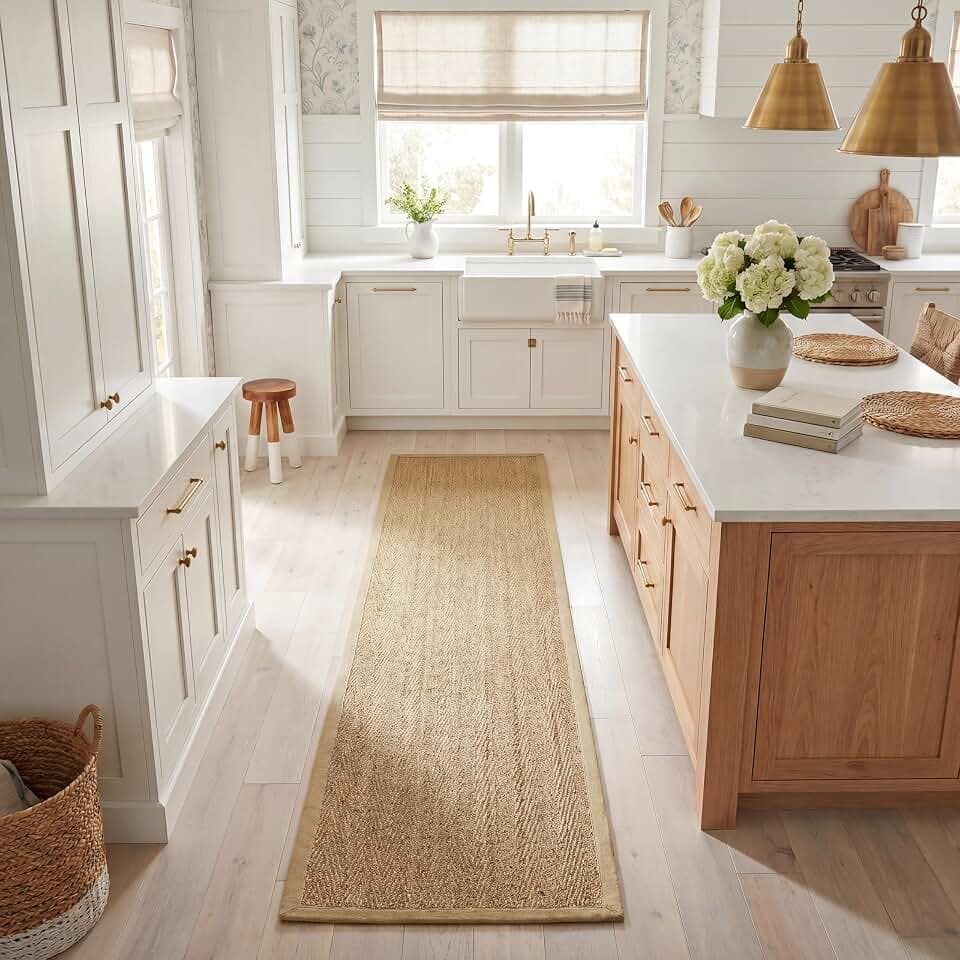 SAFAVIEH Naturfaser Teppich für Wohnzimmer, Esszimmer, Schlafzimmer - Natural Fiber Collection, Kurzer Flor, Natur und Beige, 76 X 183 cm