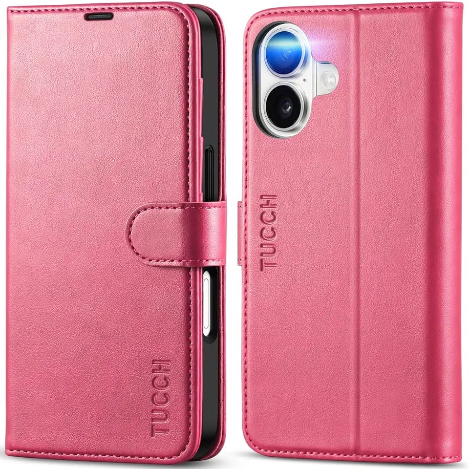 TUCCH Wallet Case for iPhone 17 (6.3") 2025, Flip Stand, Hot Pink