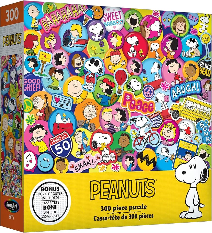 RoseArt - Peanuts - Peanuts Stickers - 300 Piece Jigsaw Puzzle for Adults