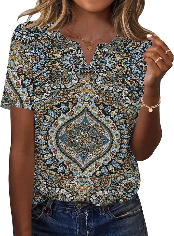 LOMON Womens Short Sleeve Tops V Neck T Shirts Basic Blouses