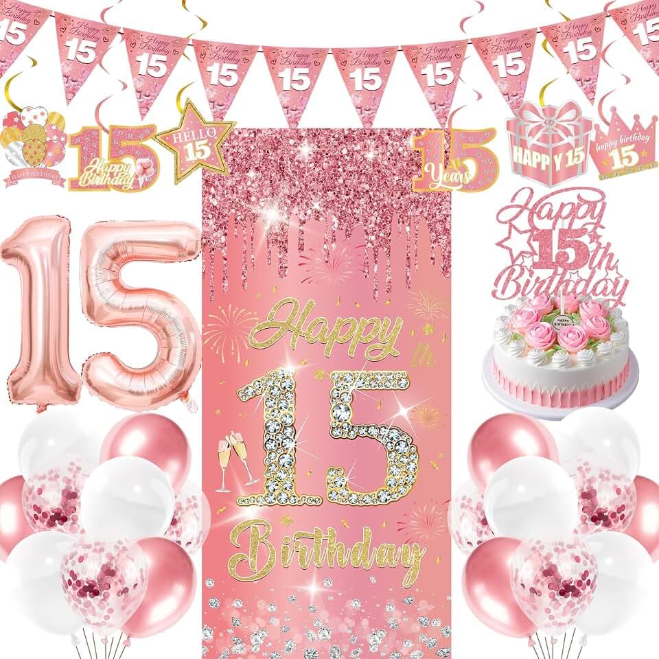 15 Geburtstag Mädchen Deko Set - 29 Stück Deko fur Mädchen