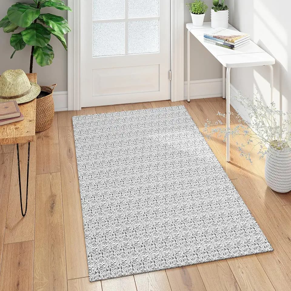 Collive Boho Washable Area Rugs 3x5 Kitchen Area Rugs Rubber Backed Woven Braided Carpet Non-Slip Farmhouse Bedroom Rugs Gray Indoor Front Door Rugs for Entryway Bathroom Balcony