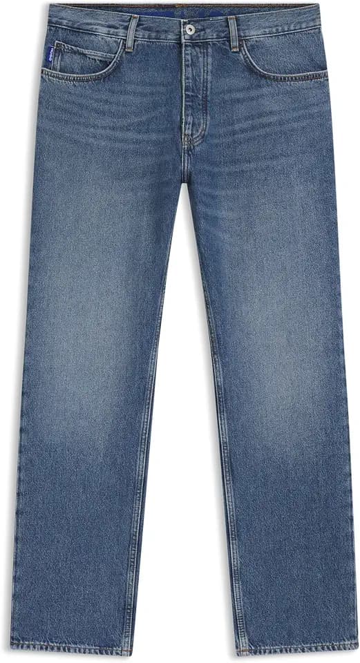 HUGO Herren Jonah Regular-Fit Jeans aus mittelblauem Stone-Washed Baumwoll-Denim