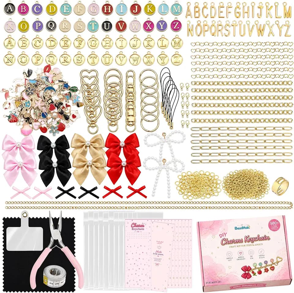 Keychain Making Kit - Lip Gloss, DIY Bag Charms, Supplies &Tools Kit | Gold