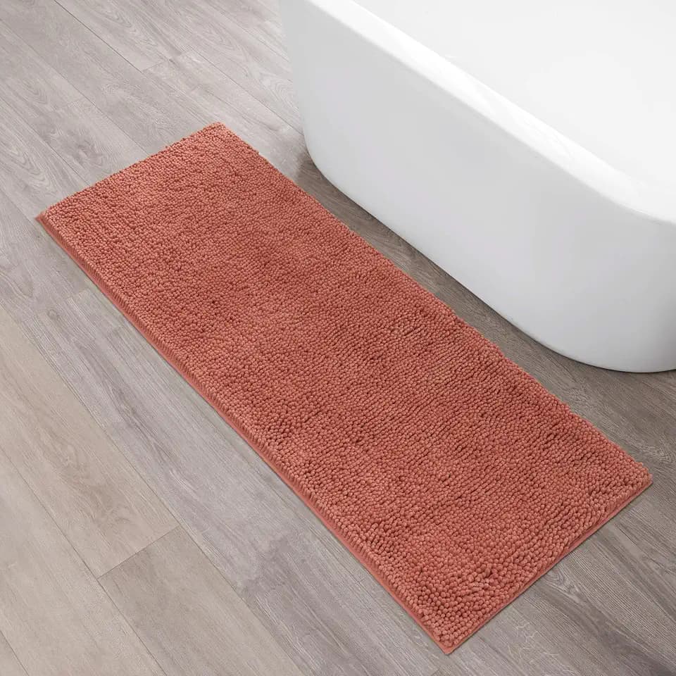 Creative Home Ideas Resort Collection Plush Chenille Bathroom Rugs – Non-Slip Backing and Machine Washable, Coral - 24 x 60 Inches Bath Mat