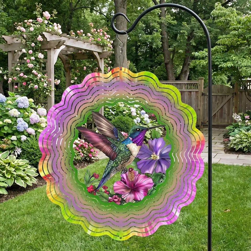 Hummingbird Wind Spinner 2PCS 12in 3D Rotating Outdoor Decor