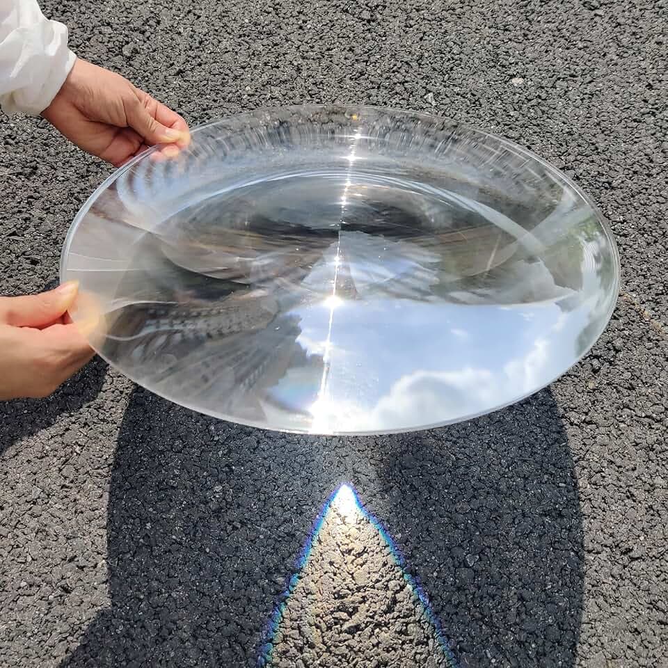 Six Seasons Large Fresnel Lens Φ400mm(15.74"), 240mm(9.44") PMMA for Solar Oven, DIY Solar Heating & Science Experiment