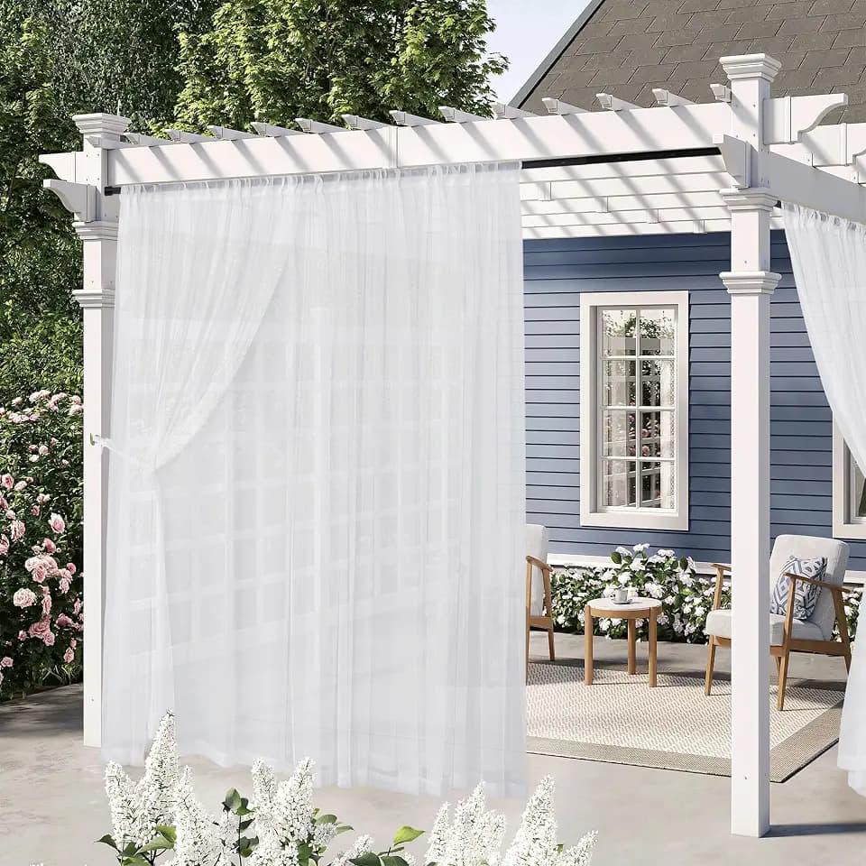 RYB HOME 2 Layer Pergola Sheer Outdoor Curtains for Patio Waterproof