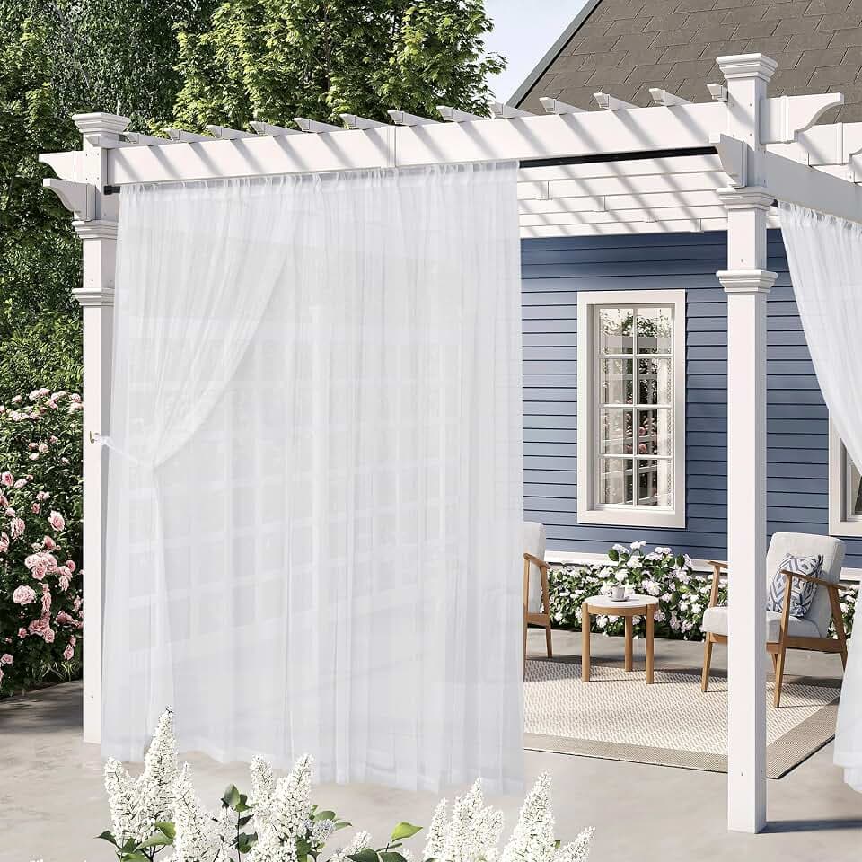 RYB HOME 2 Layer Semi-Sheer Outdoor Curtains for Patio Waterproof Privacy