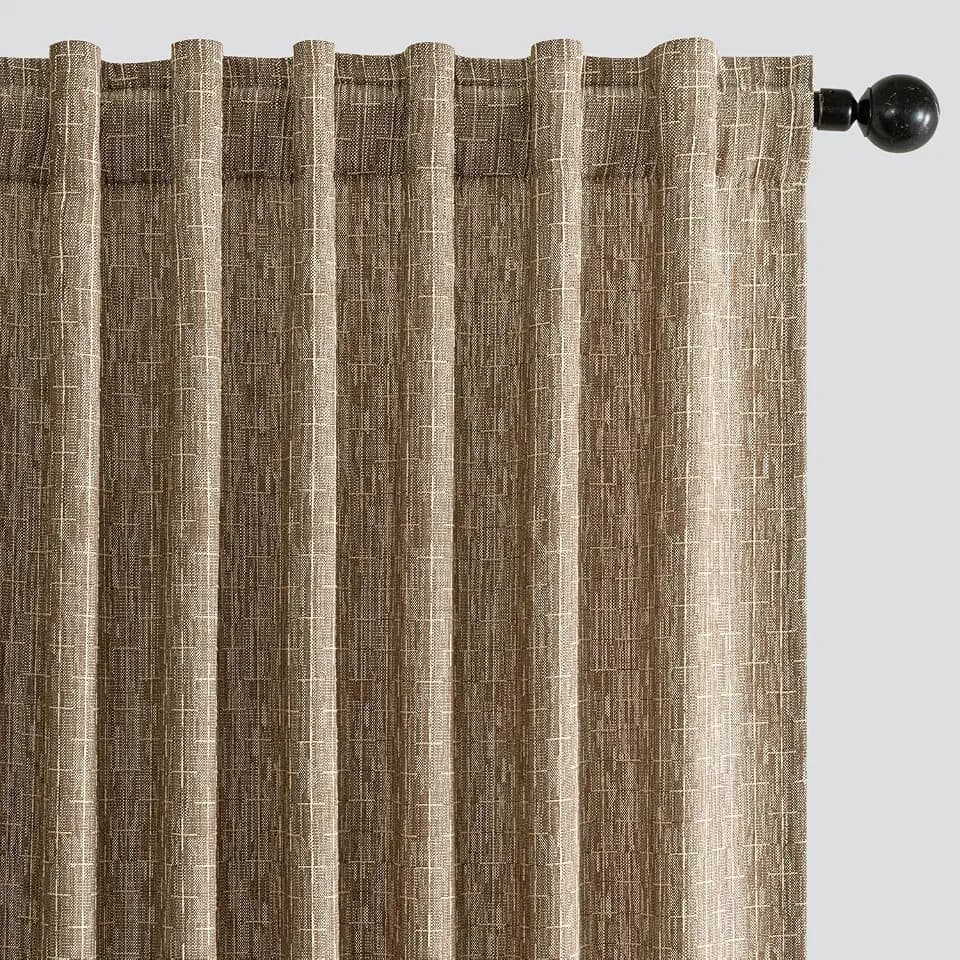 MIULEE Patterned Farmhouse Linen Curtains, Back Tab, 52Wx72L, Brown