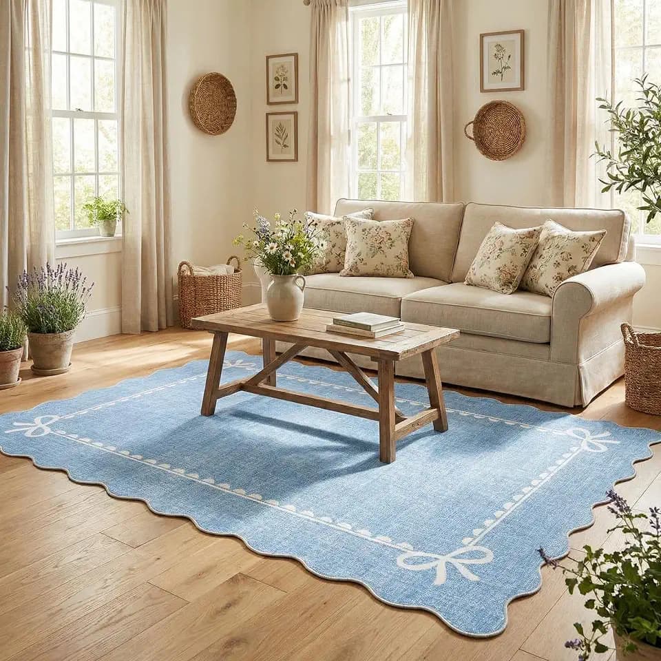 GarveeHome Scalloped Rugs 9x12 for Living Room, Blue