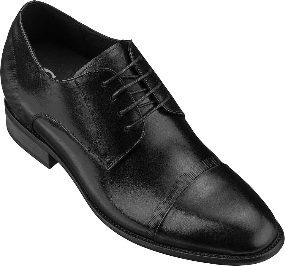 CALTO Men's Invisible Height Increasing Elevator Shoes - Black Premium Leather Lace-up Formal Oxfords - 3 Inches Taller - Y1004 - Size 12 D(M) US