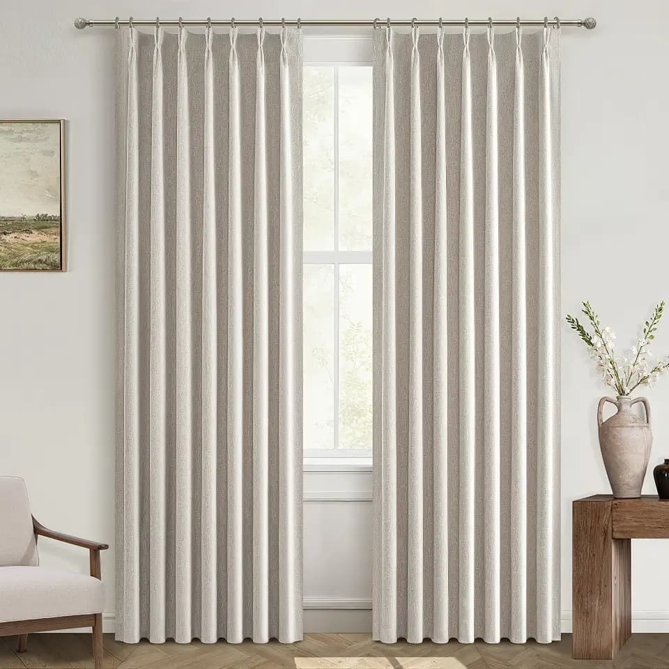 88 Inch Blackout Curtains for Living Room Thermal Noise Reduction Sliding Door Two Burg Country Style Linen Window Curtain & Drapes for Track System Back Tab/Pinch Pleat (W40"xL88" 2panels,Natural)