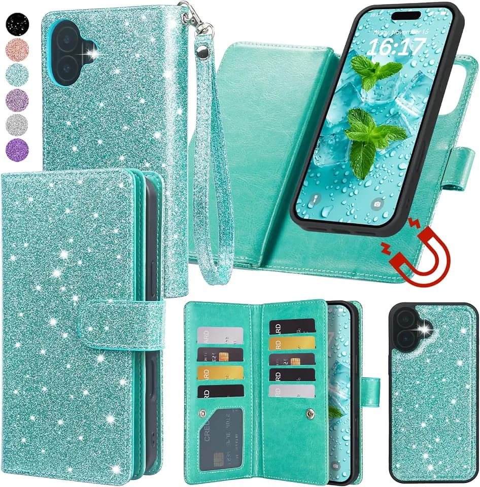 Varikke for iPhone 16 Plus Case Wallet Magnetic Detachable, Mint Green