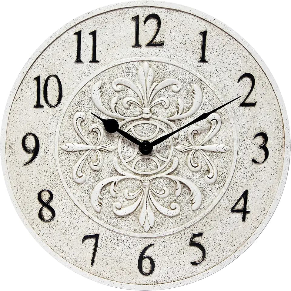 Blanc Fleur 15 inch Decorative Outdoor Wall Clock for Garage, Patio