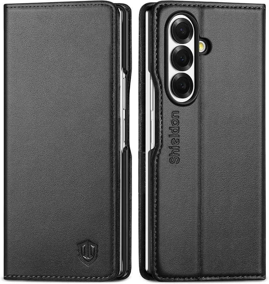 SHIELDON Genuine Leather Wallet Case for Galaxy Z Fold 7 8.0" 2025, Black