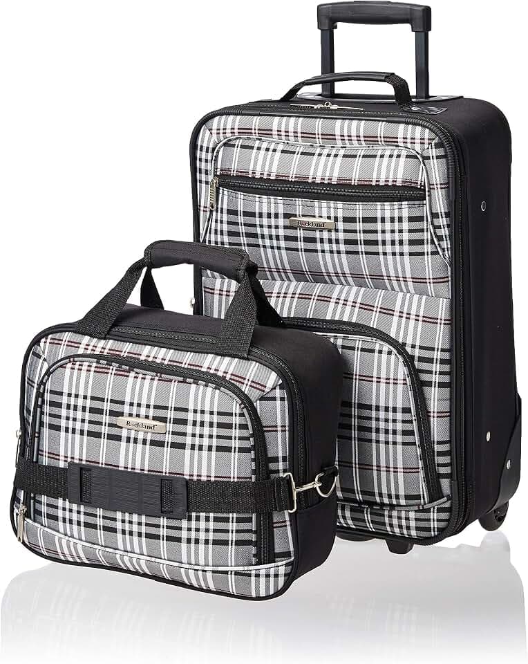 Rockland Fashion Softside 2 Piece Luggage Set, Expandable, (14" Tote/19" Upright), Black Cross