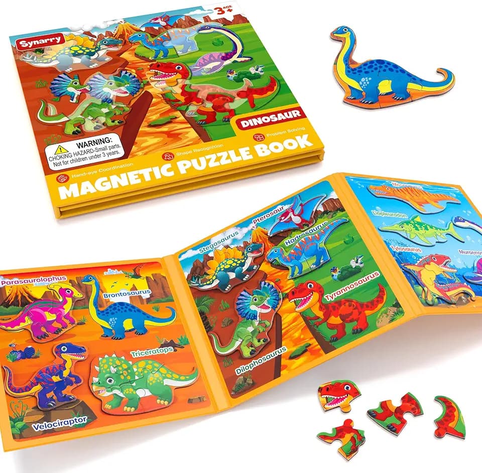 SYNARRY Magnetic Dinosaur Puzzles for Children 3-5, Travel Toys for Kids