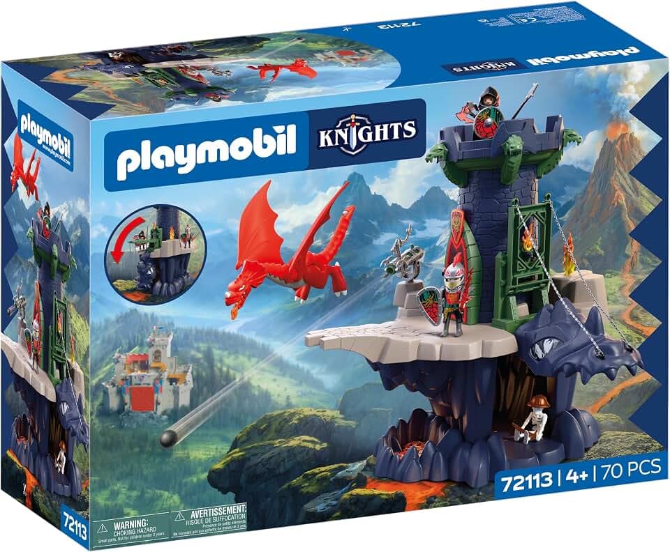 PLAYMOBIL | Knights | Drachenritterturm | Turm mit Drachen, Zugbrücke und Drachenkopf-Höhle | Ritterburg Spielzeug für Kinder ab 4 Jahren | 72113