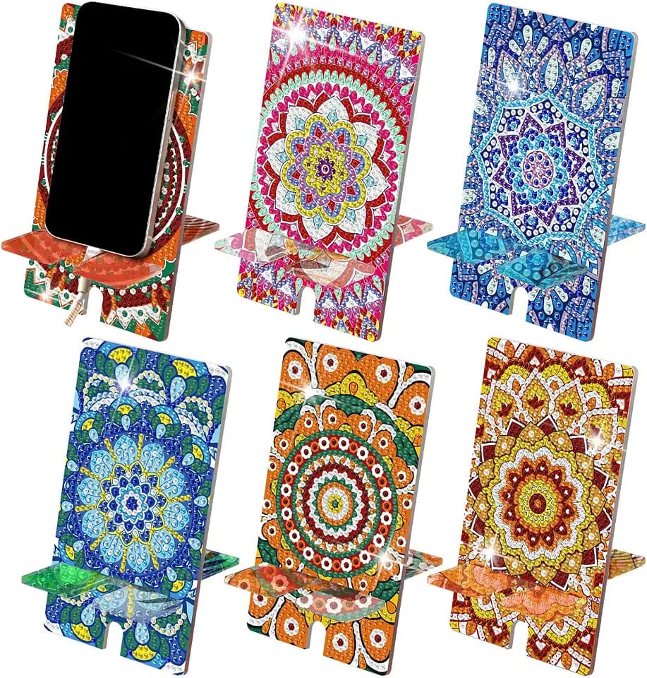 Saillong 6 Pcs Brown Mandala Diamond Art Phone Stand DIY Cell Phone Holder