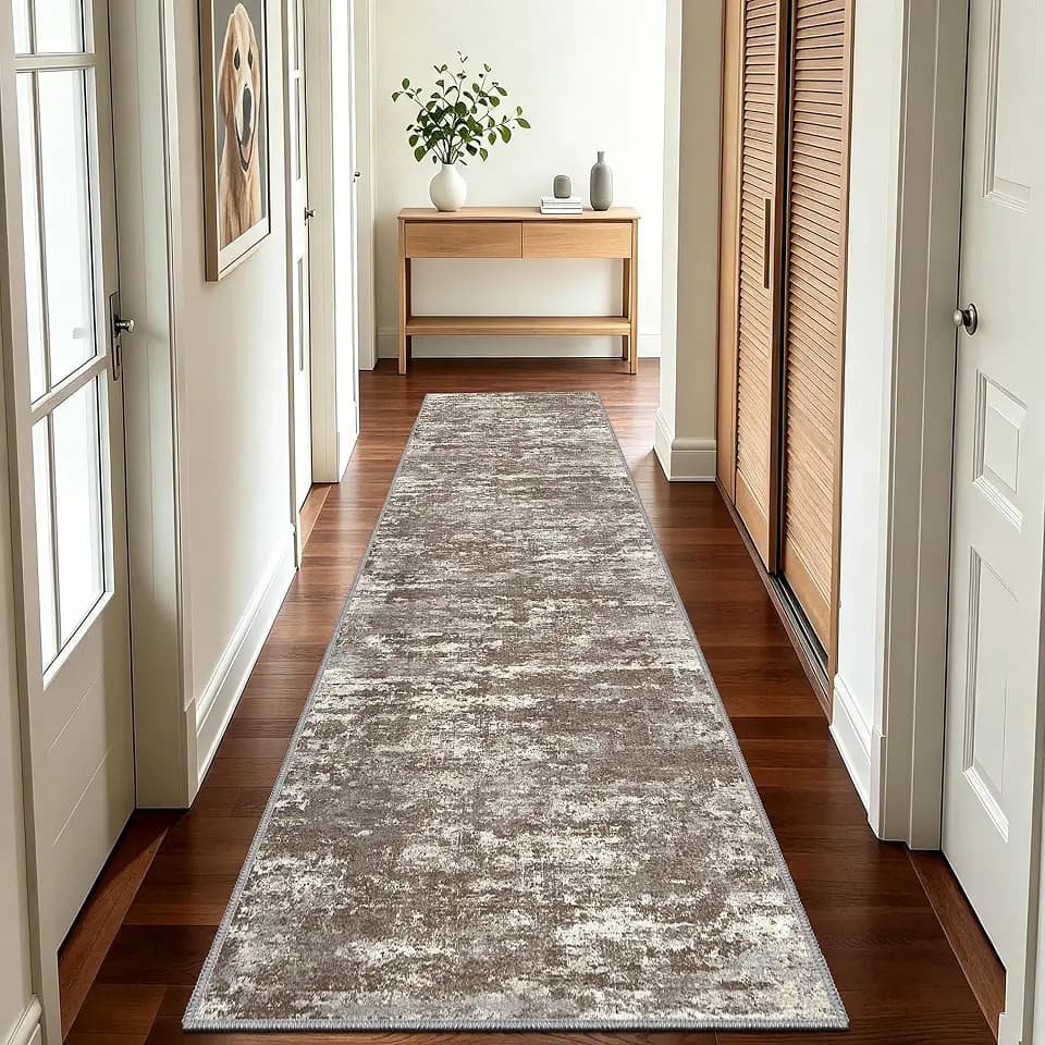 Hallway Runner Rug 2x8 Textured Non Slip Carpet Runner, Abstract Brown