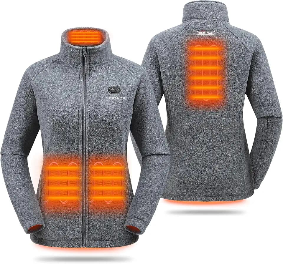 HEWINZE Beheizte Fleecejacke für Unisex – elektrische Dual-Control-Heiz-Wärmejacke mit 7,4V Akku