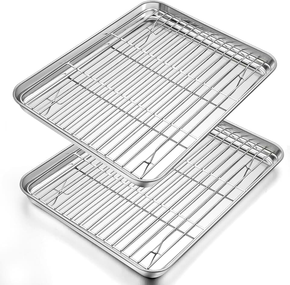 Herogo Backblech mit Abkühlgitter Set, Edelstahl Kuchenblech mit Kuchengitter (2 Backbleche, 2 Abkühlgitter), Großes Rechteckig Ofenblech mit Backofengitter Auskühlgitter zum Backen, 40,3x30,3 cm