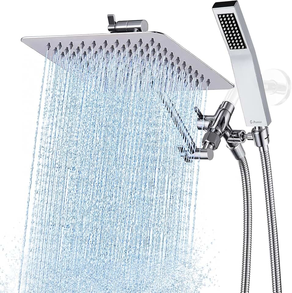 G-Promise All Metal 8" Rain Shower Head with Handheld for Bathroom Upgrade