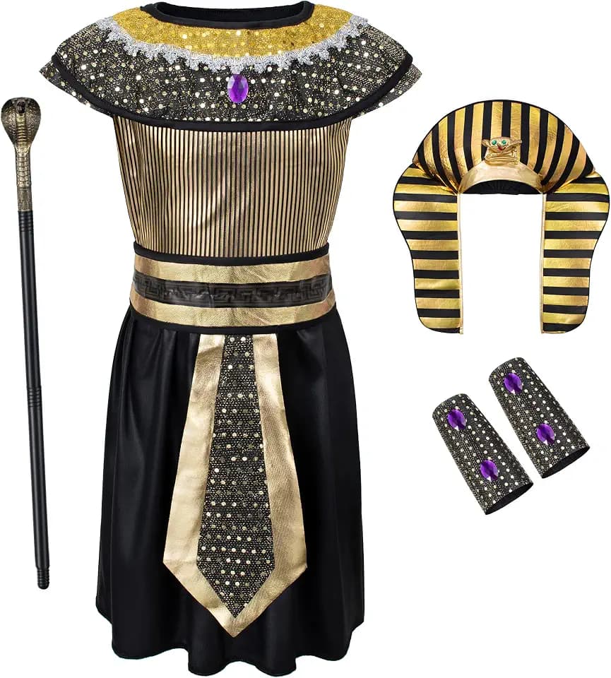 Egypt Pharaoh Costume for Kids Boys Ancient Egyptian King Outfit Kit Halloween Role-Play