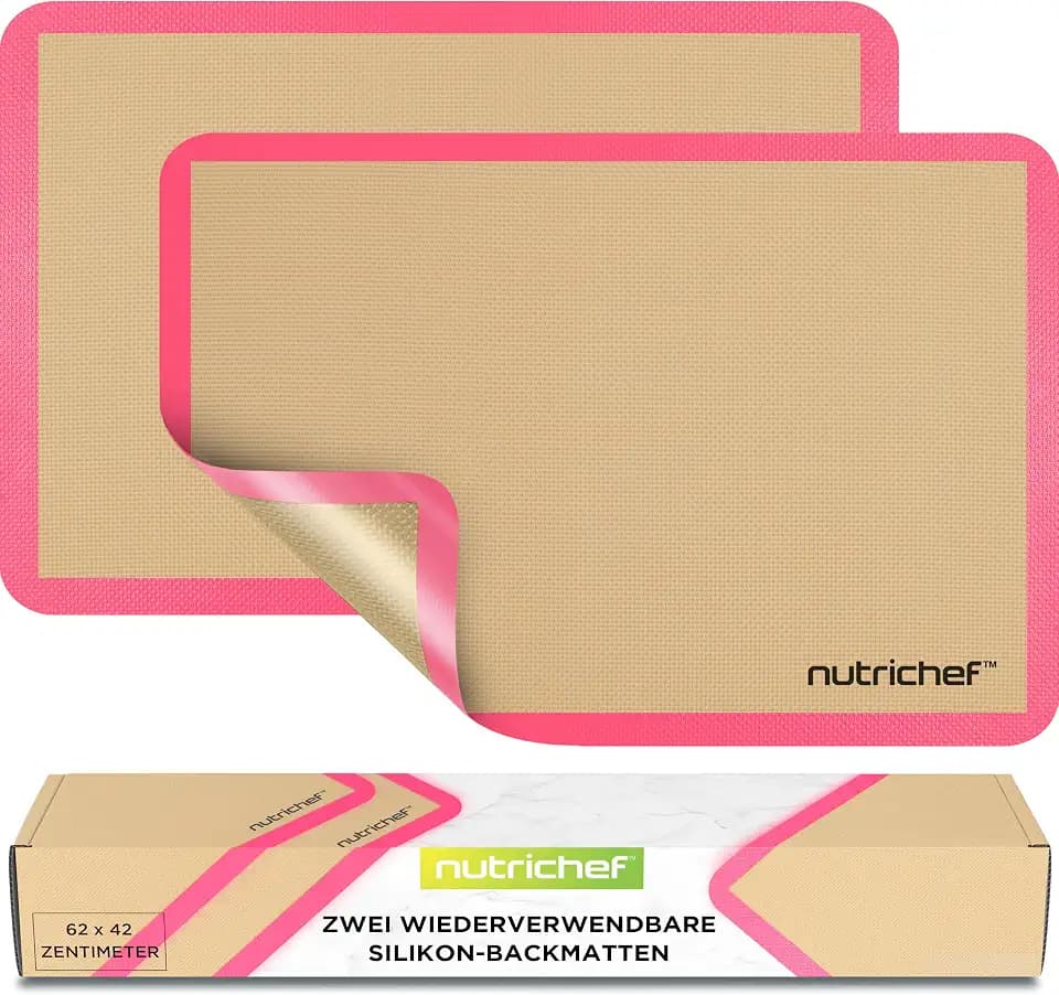 NutriChef Dauerbackfolie 2er Set – Silikon Backmatte 42x62 cm, Antihaft, PFAS-frei & BPA-frei, Hitzebeständig 250°C, Wiederverwendbares Backpapier