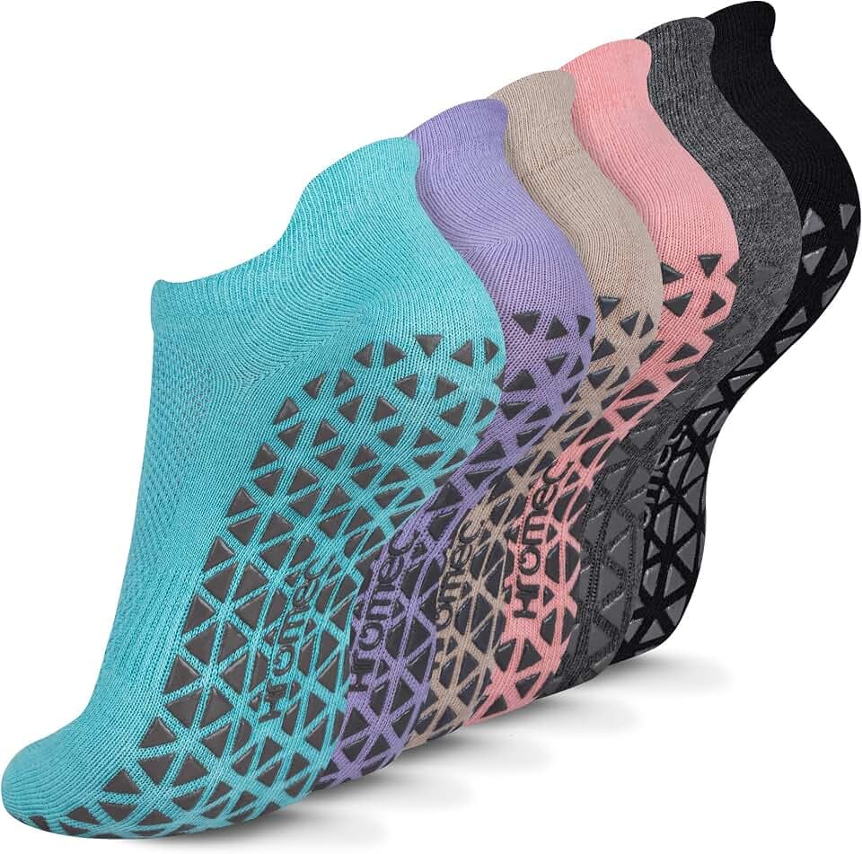 Hromec Pilates Socks Non Slip Grips for Yoga Barefoot Ballet Barre Hospital