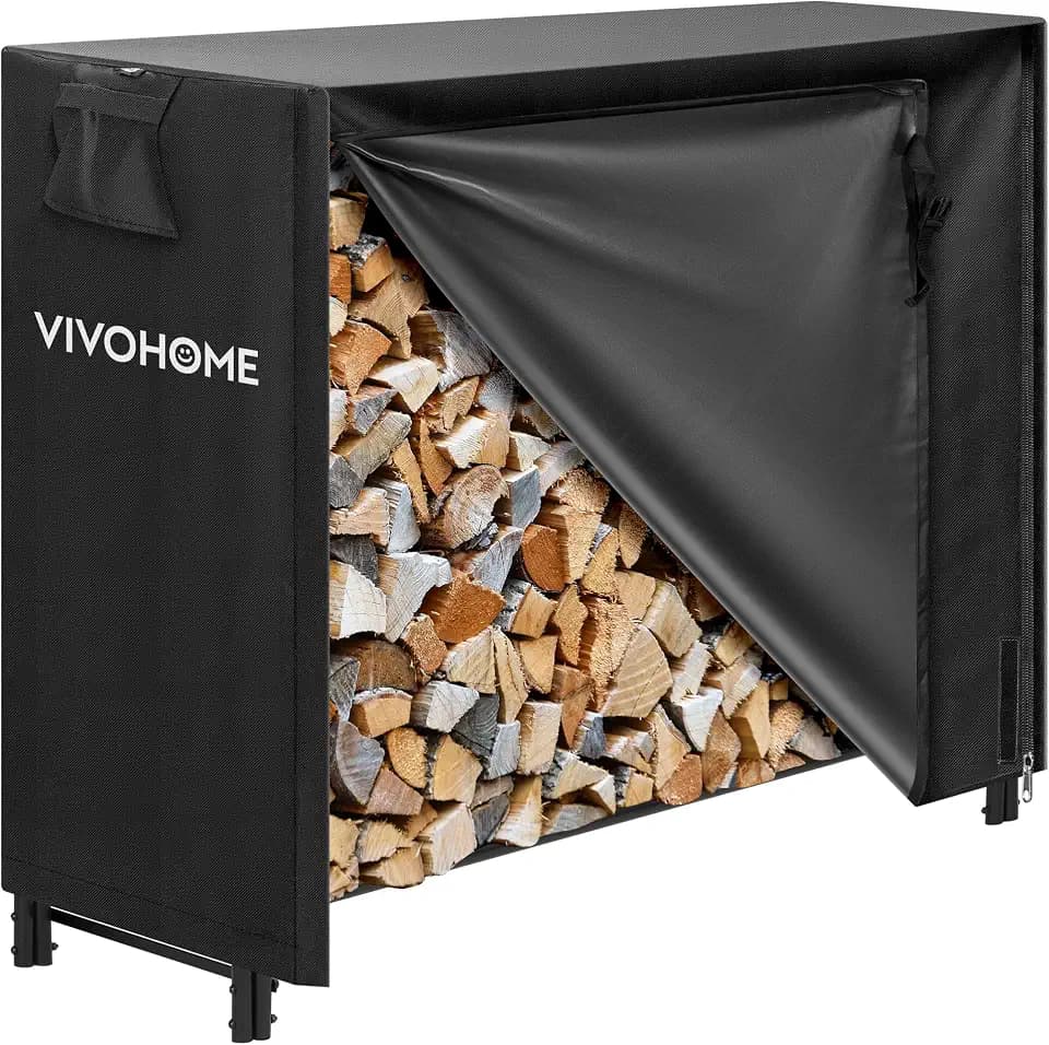 VIVOHOME 4 ft Heavy Duty Firewood Rack Outdoor with Cover, Black