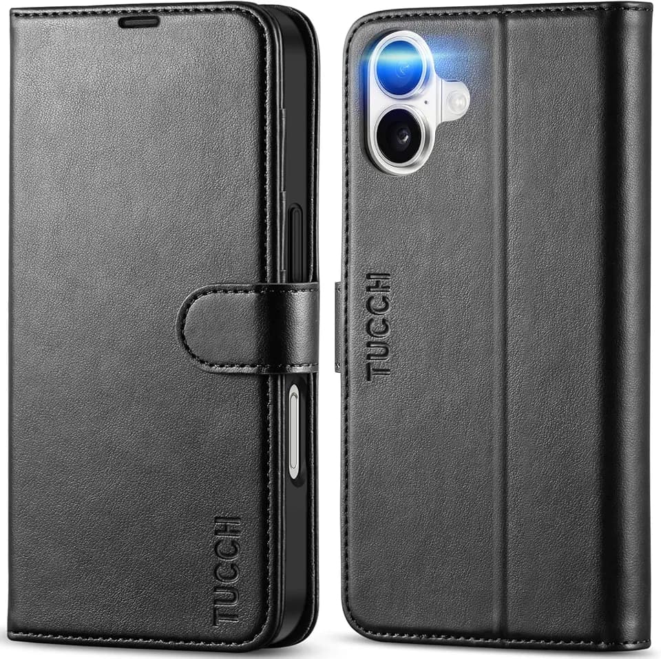 TUCCH Wallet Case for iPhone 16 (6.1") 2024, 4 Card Holders, Black