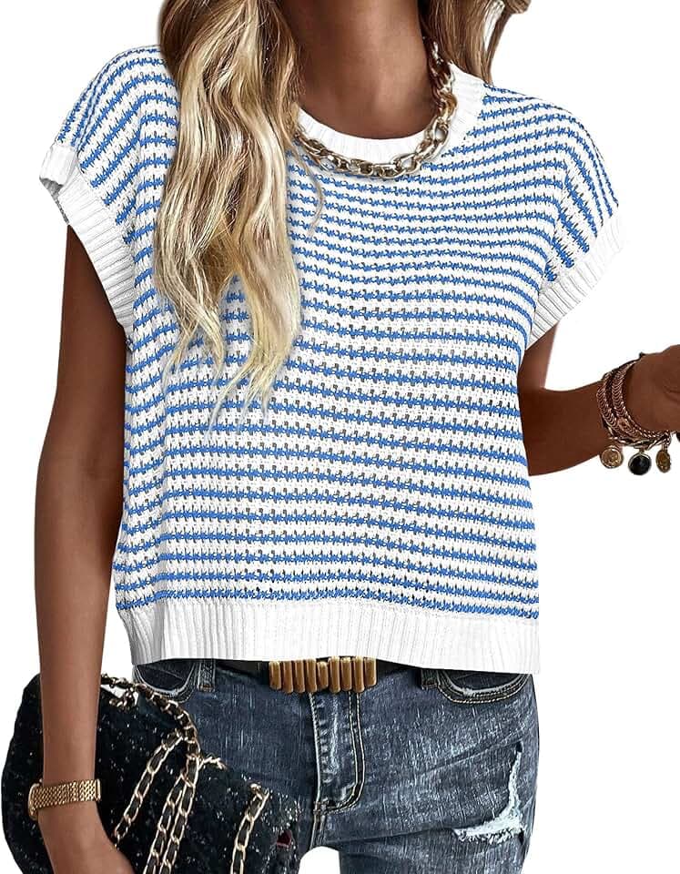 PRETTYGARDEN Women's Striped Short Sleeve Sweater Vest