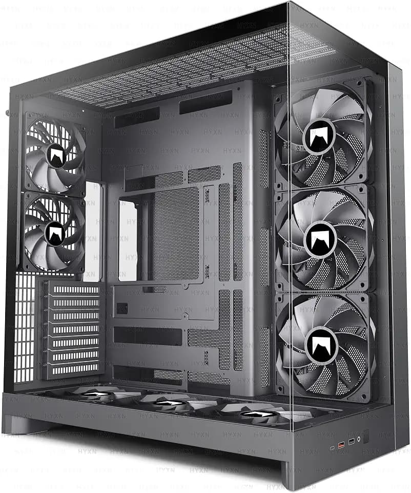 H2 (2026) HYXN ATX PC Case, Pre-Installed 8 No ARGB Fans (6X140mm,2X120mm), Large Dual-Chamber ATX Mid-Tower Airflow Computer Case, Gaming PC Case, 420mm Radiator Support, Type-C 3.2, Black